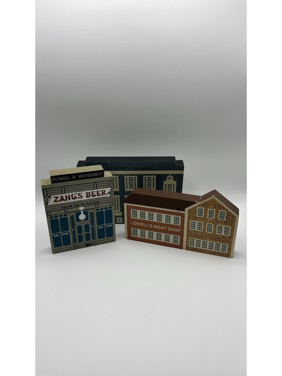 The Cat's Meow Other - Set Of 3 Cats Meow Wooden Collectibles: Lincoln School Zangs Beer Lowells Boat S